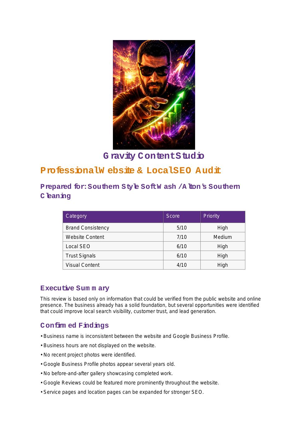 Southern Style Soft Wash professional SEO audit report cover page